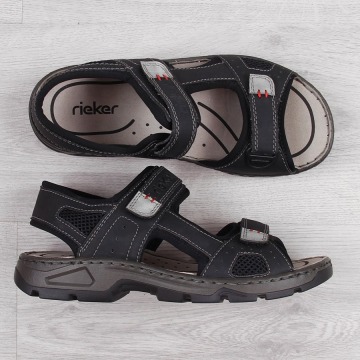 Sandały męskie komfortowe na rzepy czarne Rieker 26156