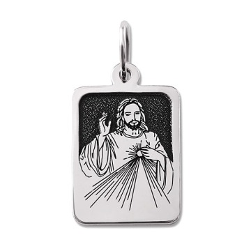 Medalik prostokątny srebrny z wizerunkiem Jezusa Miłosiernego