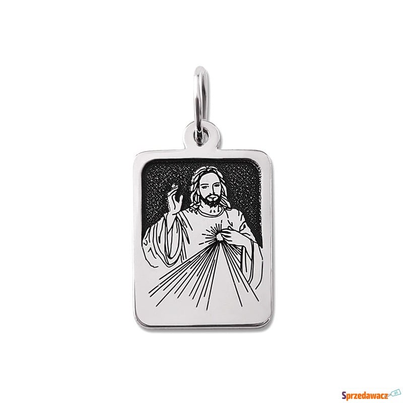 Medalik prostokątny srebrny z wizerunkiem Jezusa... - Wisiorki, zawieszki - Kraków