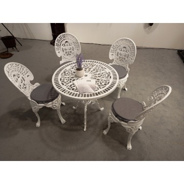 Meble ogrodowe żeliwne stół 75 cm +4xkrzesło + 4xpoduszka