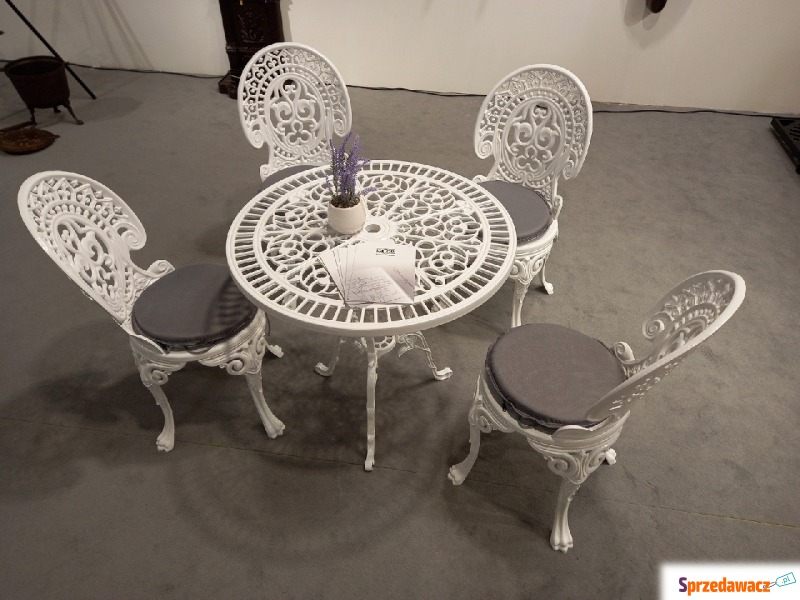 Meble ogrodowe żeliwne stół 75 cm +4xkrzesło +... - Zestawy ogrodowe - Gołdap