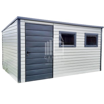 SCHOWEK - Domek Ogrodowy 3,5m x 3m spad tył - drzwi + 2x okno - biały + antracyt ID176 3,5x3