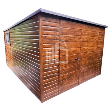 SCHOWEK - Domek Ogrodowy 3m x 4m spad tył - Brama + okno - drewnopodobny ID135 3x4