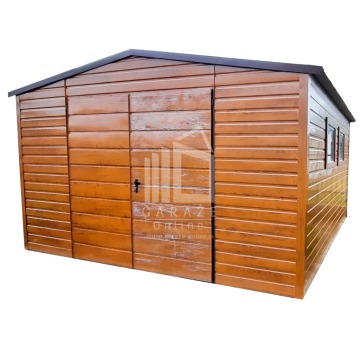 SCHOWEK - Domek Ogrodowy 4m x 4m dwuspad - Brama + 2x okno - drewnopodobny ID155 4x4
