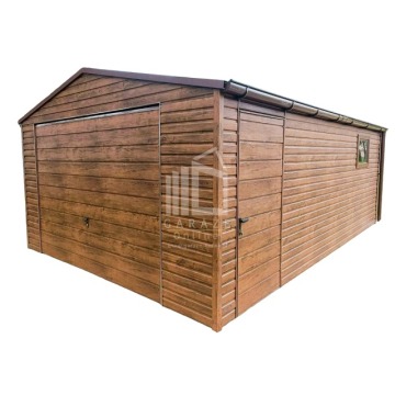 Garaż Blaszany 4m x 6m - Drewnopodobny Brama uchylna - dodatkowe drzwi + okno PCV ID79 4x6