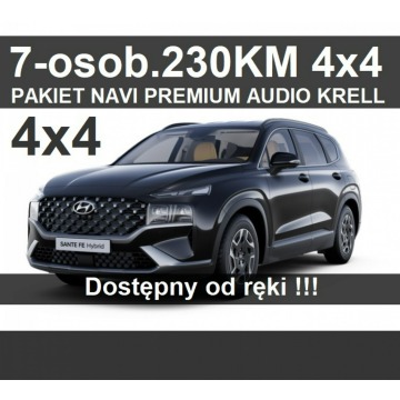 Hyundai Santa Fe - Hybryda 4X4 230KM 7-osobowy Skóra Camell Audio Krell Kamera 360-2840zł