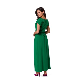 Bawełniana maxi sukienka z gumą w pasie - zielona