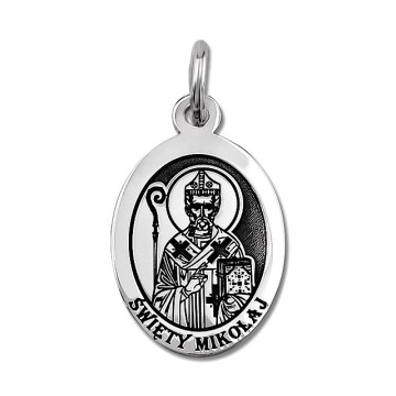 Medalik srebrny z wizerunkiem Św. Mikołaja