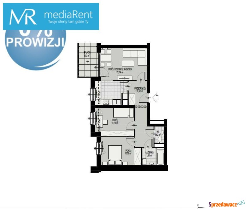 Mieszkanie trzypokojowe Lublin,   60 m2, drugie piętro - Sprzedam