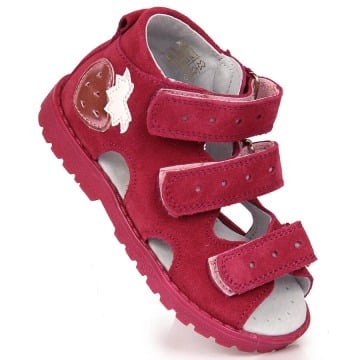 Skórzane sandały dziewczęce ortopedyczne fuksja Kornecki OR17 OR117