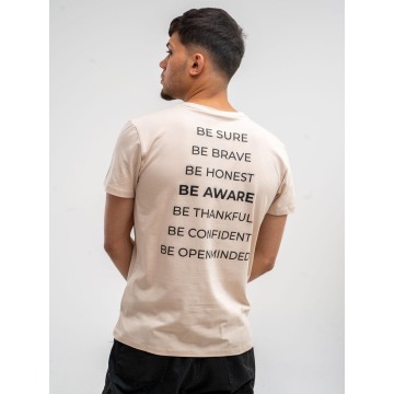Koszulka Z Krótkim Rękawem Męska Beżowe Aware Slogan