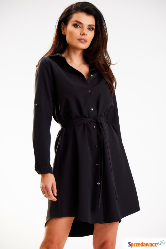 Koszulowa sukienka z podpinanym rękawem  - czarna - Sukienki - Legnica
