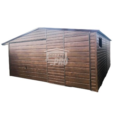 Garaż blaszany 5x5 Brama + drzwi + okno drewnopodobny  Dach dwuspadowy GP86