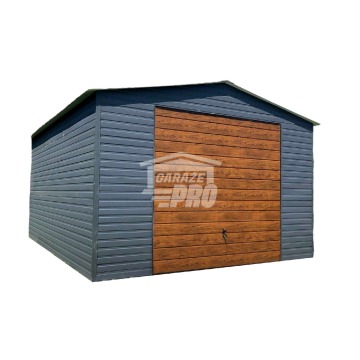 Garaż blaszany 5x5 Brama uchylna antracyt + drewnopodobny Dach dwuspadowy - wolnostojący GP87