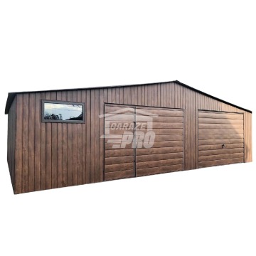 Garaż blaszany 9x6 2x Brama + Drzwi + okno drewnopodobny Dach dwuspadowy GP137