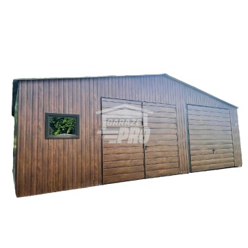 Garaż blaszany 9x6 2x Brama okno   drewnopodobny  Dach dwuspadowy GP139