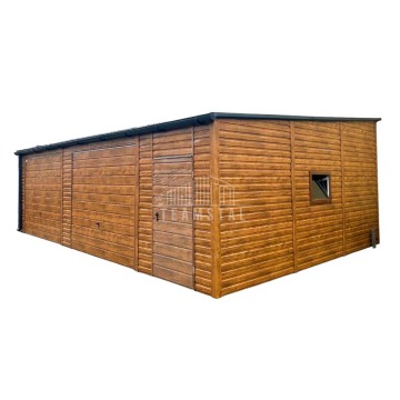 Wolnostojący Garaż Blaszany 9x6  2x Brama uchylna - drzwi - okno - rynna - Drewnopodobny TS92