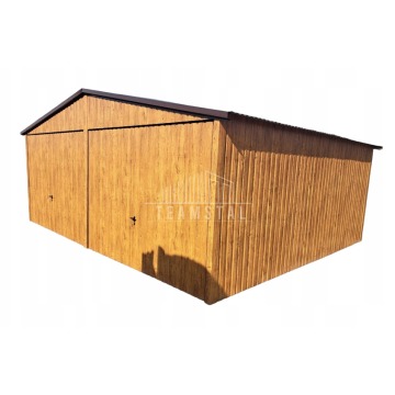 Wolnostojący Garaż Blaszany 6x5 2x Brama uchylna - Drewnopodobny jasny orzech - Dwuspadowy TS98