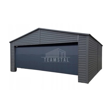 Wolnostojący Garaż Blaszany 6x5,8 Brama Segmentowa - Antracyt - Dwuspadowy TS101
