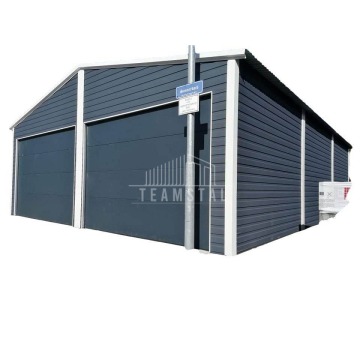 Wolnostojący Garaż Blaszany 7x9 2x Brama Segmentowa - Antracyt + Biały - Dwuspadowy TS105