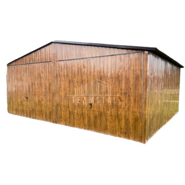 Wolnostojący Garaż Blaszany 6x5 2x Brama uchylna - Drewnopodobny złoty dąb - TS155