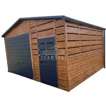 Wolnostojący Garaż Blaszany 5x4 Brama uchylna - drzwi - Drewnopodobny jasny orzech TS185