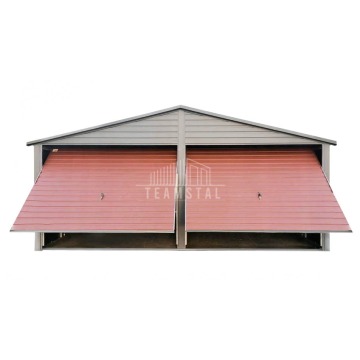 Wolnostojący Garaż Blaszany 6x5  2x Brama uchylna - drzwi - okno - Antracyt Brąz - dwuspadowy TS208