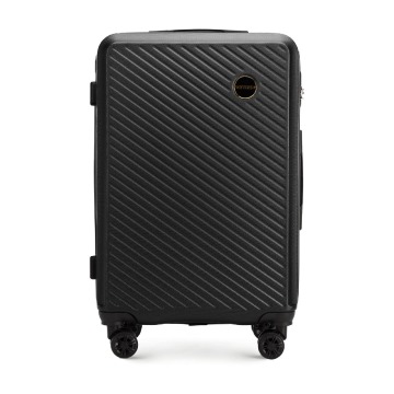 Wittchen - Średnia walizka z ABS-u w ukośne paski czarna