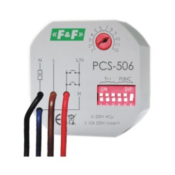 Przekaźnik czasowy 8-funkcyjny F&F PCS-506 0,1s-24h 10A 1NO 230V AC z wejściem START, RESET na szynę