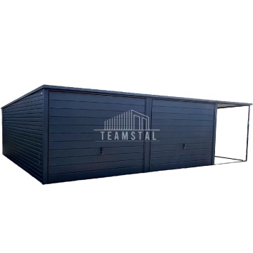 Garaż Blaszany 6m x 5m poziom - spad tył 2x Brama uchylna - wiata - dodatkowe drzwi TS221 6x5
