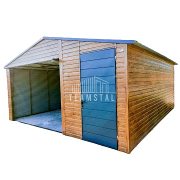 Garaż Blaszany 5m x 5m poziom - dwuspad - Brama uchylna + drzwi TS234  5x5