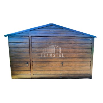 Garaż Blaszany 4m x 7m - dwuspad Brama +  drzwi + 2x okno - ciemny orzech TS272 4x7