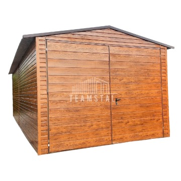 Garaż Blaszany 3,4m x 7m poziom - dwuspad -  Brama uchylna - jasny orzech drewnopodobny TS286  3,4x7