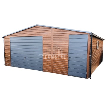 Garaż Blaszany 6m x 5,8m - dwuspad - Brama + drzwi + okno - drewnopodobny + antracyt TS293  6x5,8