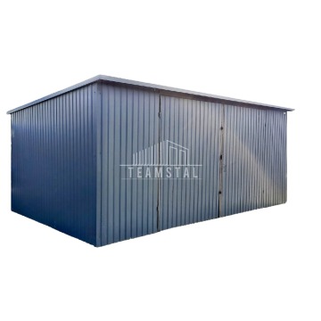 Garaż Blaszany 6m x 5m pion - spad tył - Brama - antracyt grafit TS300  6x5
