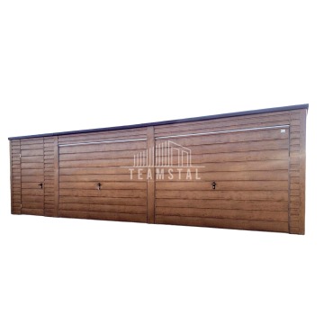 Garaż Blaszany 8m x 6m poziom - spad tył - 2x Brama uchylna  + drzwi - drewnopodobny TS312 8x6
