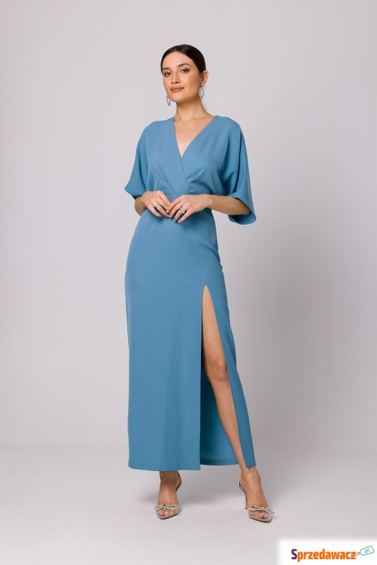 Maxi sukienka z długim rozcięciem - niebieska - Sukienki - Sieradz