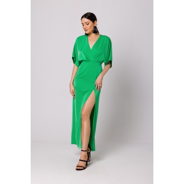 Maxi sukienka z długim rozcięciem - zielona