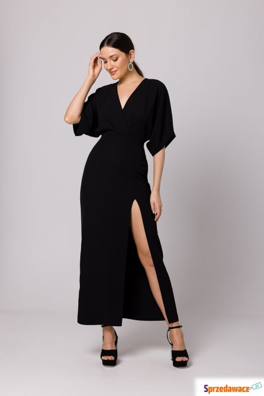 Maxi sukienka z długim rozcięciem - czarna - Sukienki - Chełm