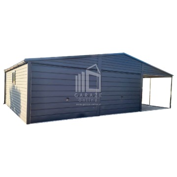 Garaż Blaszany 6m x 6m wiata 3m dwuspad 2x Brama 2x okno rynny Blachodach ID280