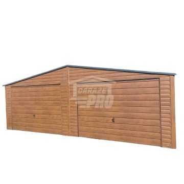 Garaż blaszany 7x5 2x Brama uchylna drewnopodobny jasny orzech Dach dwuspadowy - wolnostojący GP203