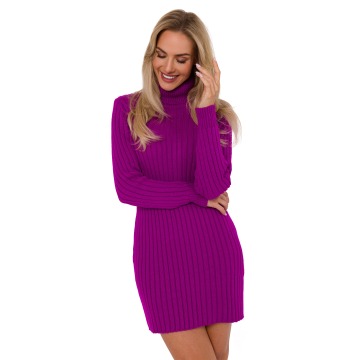 Mini sukienka w prążki z golfem - purpurowa