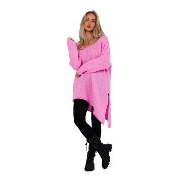Asymetryczny sweter oversize - różowy