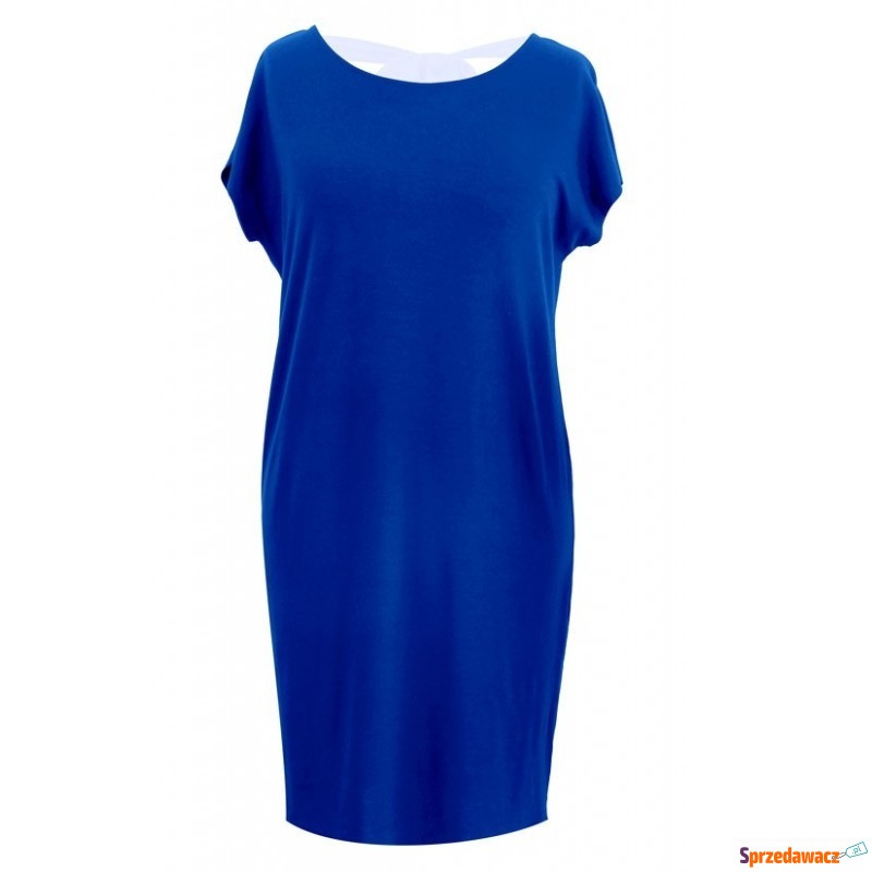 Prosta kobaltowa sukienka z kokardą - Izabela - Sukienki - Knurów