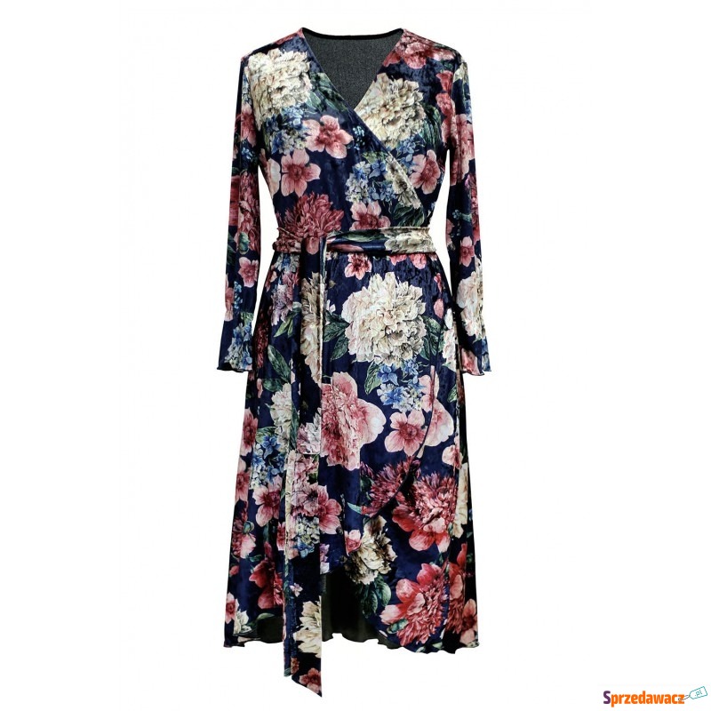 Granatowa sukienka z kwiatowym wzorem - DOLCE... - Sukienki - Mysłowice