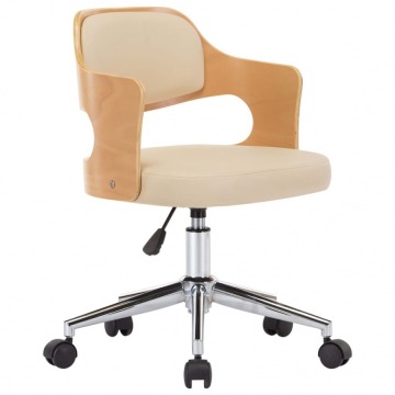 Obrotowe krzesło biurowe, kremowe, gięte drewno i ekoskóra