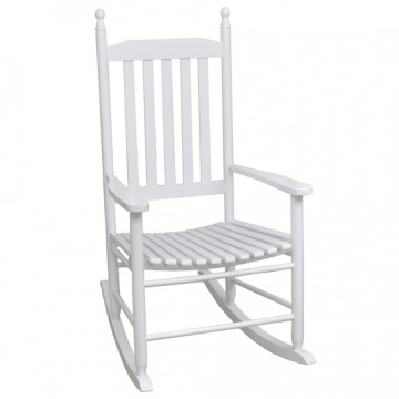 Fotel bujany z wygiętym siedziskiem, biały, drewniany
