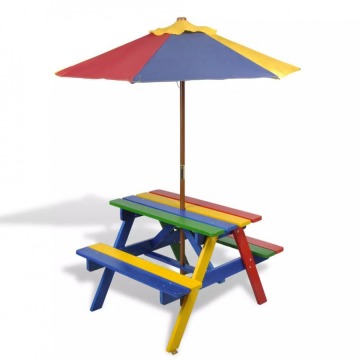 Zestaw piknikowy dla dzieci ławki i stolik z parasolem