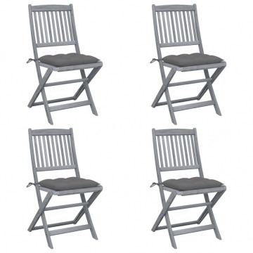 Składane krzesła ogrodowe, 4 szt., z poduszkami, akacjowe