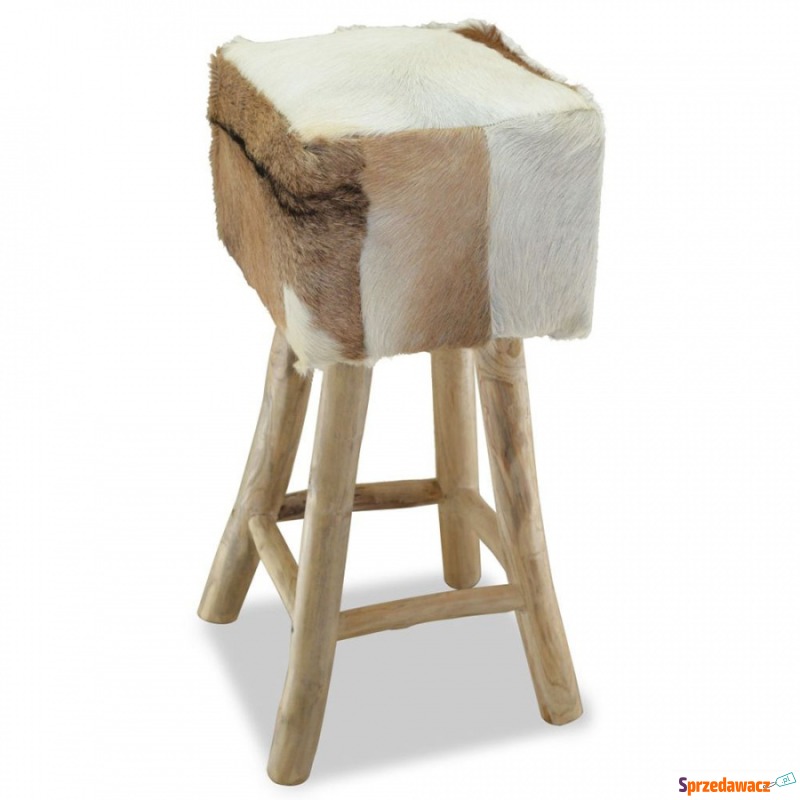 Krzesło barowe prawdziwa skóra drewno tekowe... - Taborety, stołki, hokery - Koszalin